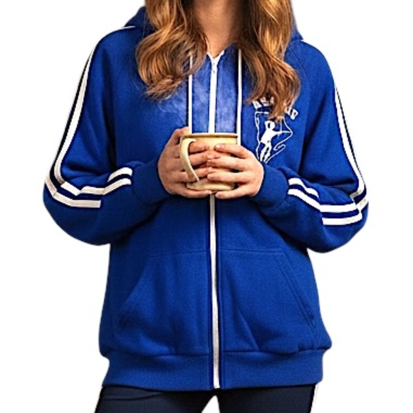 Vintage 70s 80s Aramis royal blue knit full zip hooded sportswear ski sweater L - Picture 3 of 16